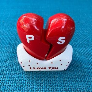 Russ Berrie “P.S. I Love You” Heart Salt and Pepper Shakers